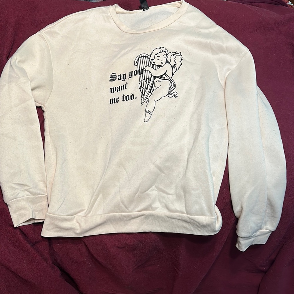 Angel baby Cupid graphic sweater tan